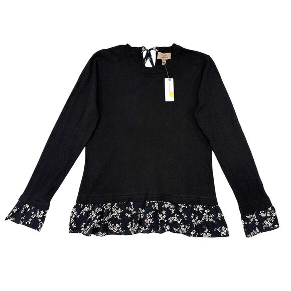 Kachel x Anthropologie Waverly Pullover Top Size 6 Black Floral Trim Bell Sleeve - Picture 4 of 13